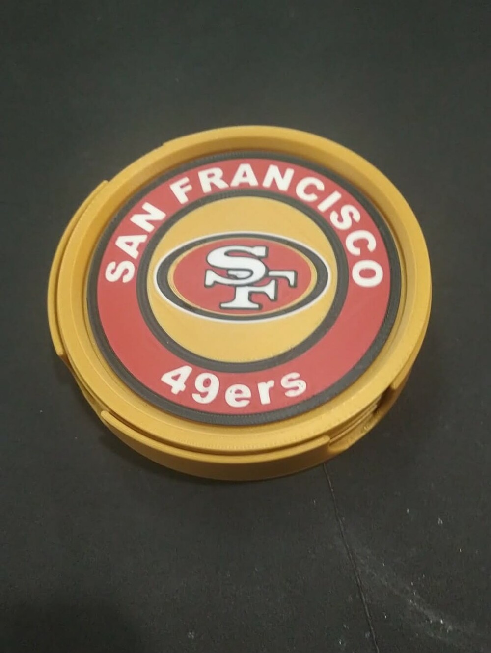 NFL San Francisco 49ers Round Coaster Set w/ Holder Logo Barware Red & Gold